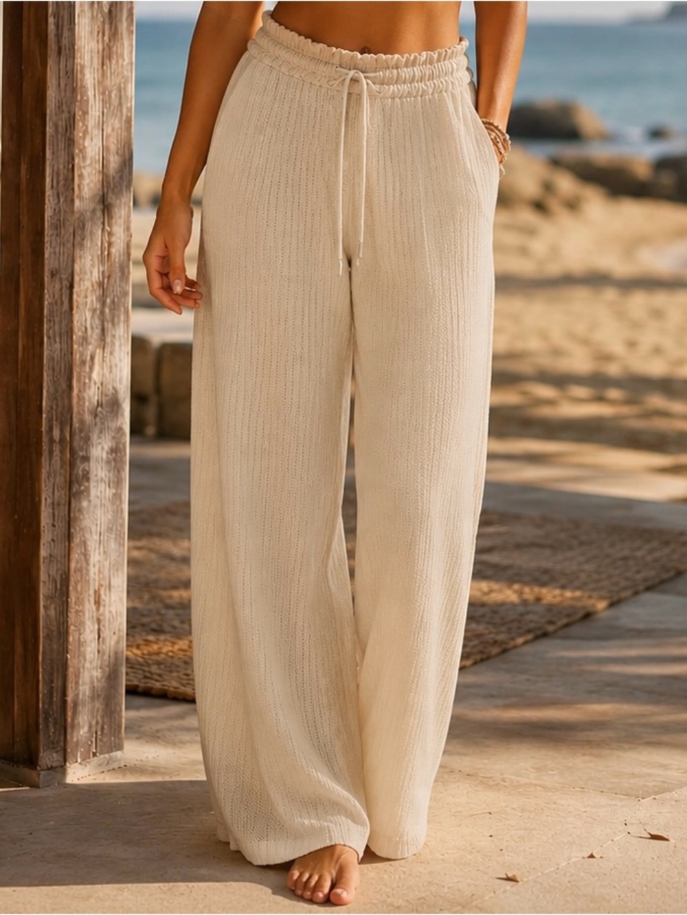 Calia Women's Flowy Knit Wide-Leg Drawstring Swim Cover Pants Beachwear Vacation